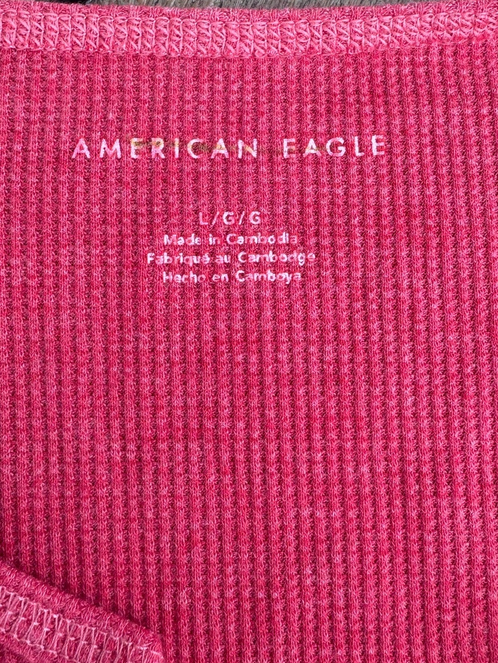 American Eagle Ribbed Crop Top – Red & Coral Long Sleeve Lettuce Hem Shirt (L/G) - Picture 5 of 10